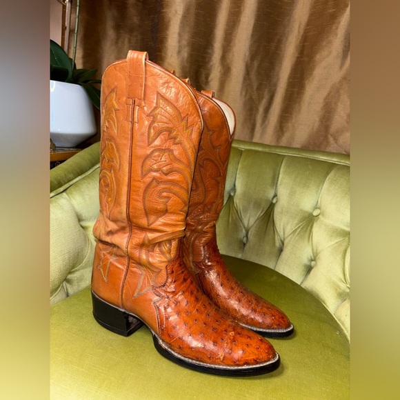 VINTAGE USA COWTOWN OSTRICH LEATHER ENGINEER BOSS BOOTS 10B - Picture 6 of 14